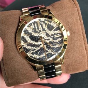 Michael Kors black and gold zebra print watch